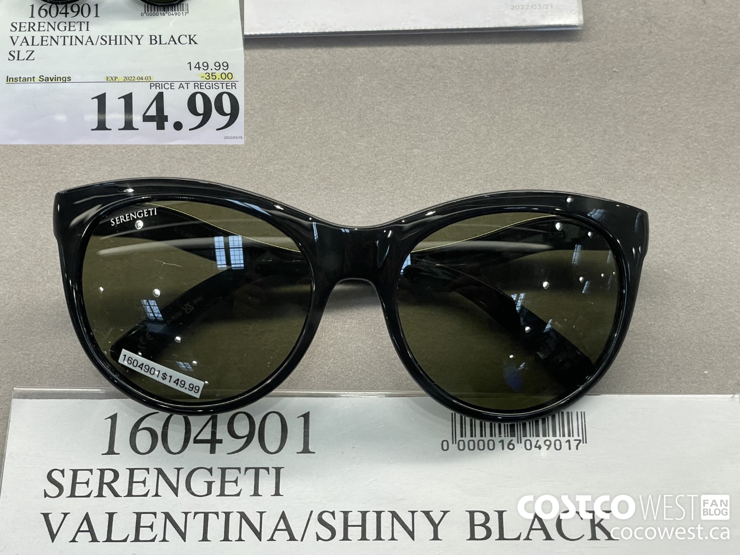 1604901 SERENGETI VALENTINA/SHINY BLACK SLZ ($35.00 INSTANT SAVINGS EXPIRES ON 2022-04-03) $114.99
