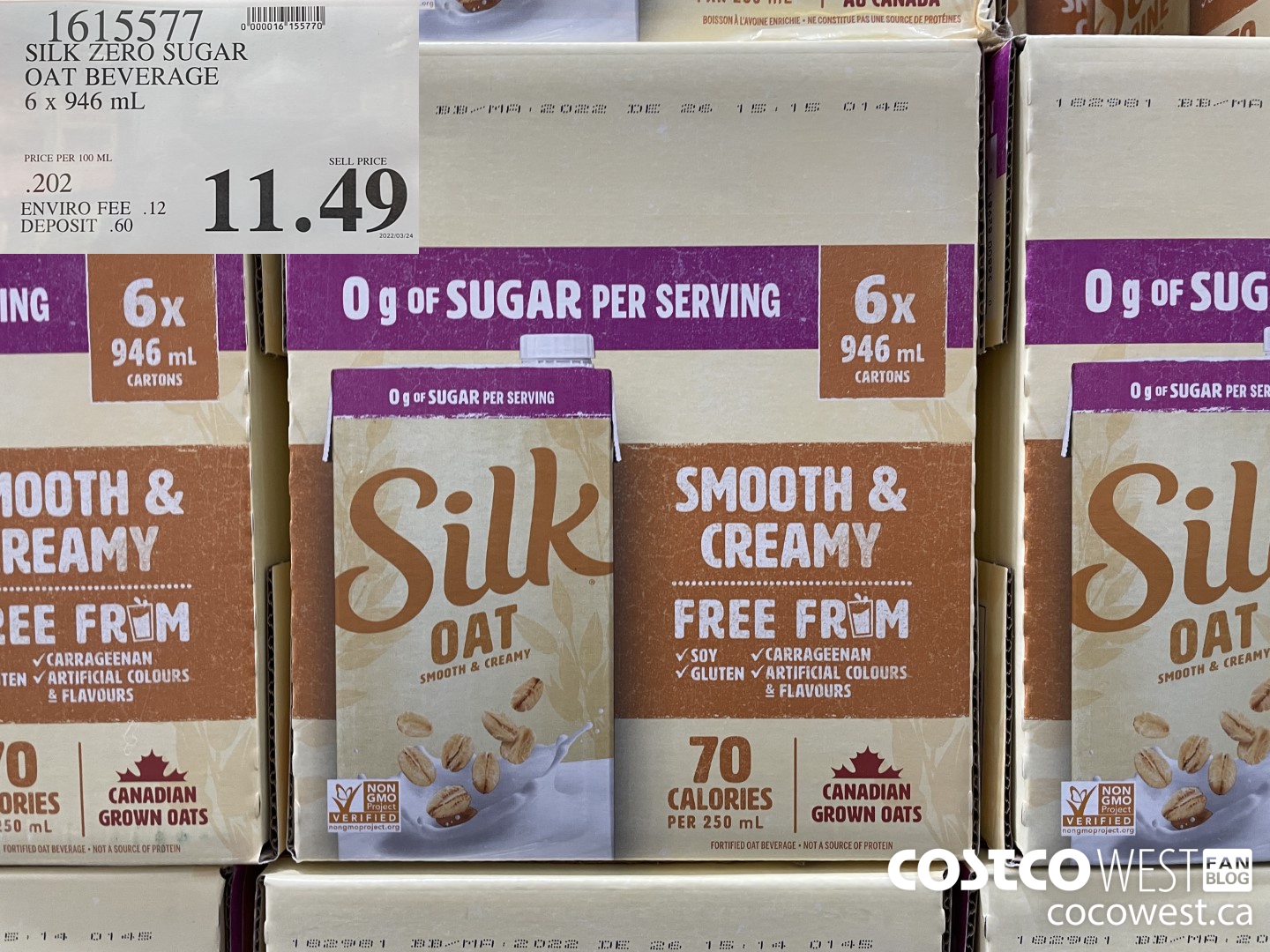 1615577 SILK ZERO SUGAR OAT BEVERAGE 6 x 946 mL $11.49