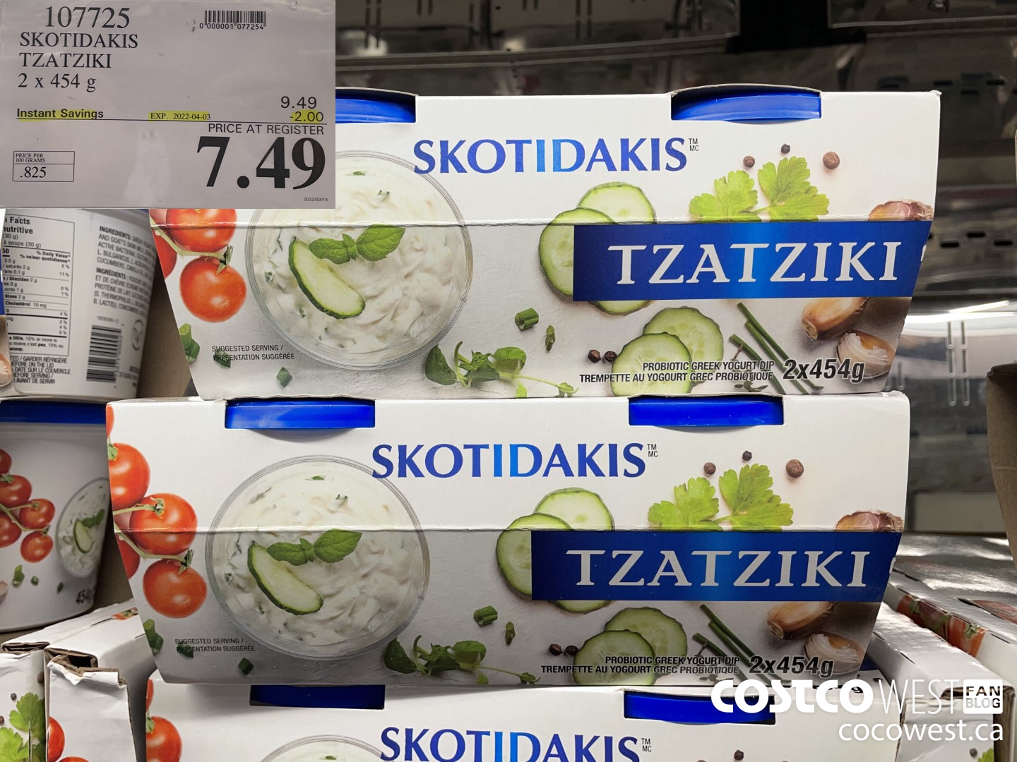 107725 SKOTIDAKIS TZATZIKI 2 x 454g ($2.00 INSTANT SAVINGS EXPIRES ON 2022-04-03) $7.49