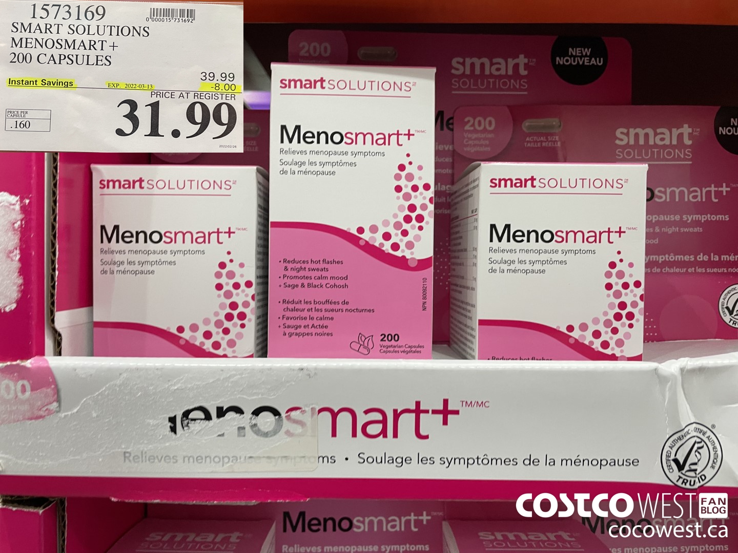 1573169 SMART SOLUTIONS MENOSMART + 200 CAPSULES ($8.00 INSTANT SAVINGS EXPIRES ON 2022-03-13) $31.99