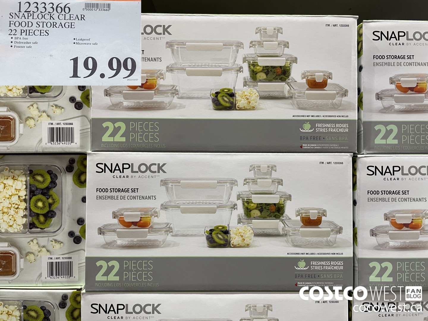 1233366 SNAPLOCK CLEAR FOOD STORAGE 22 PIECES $19.99