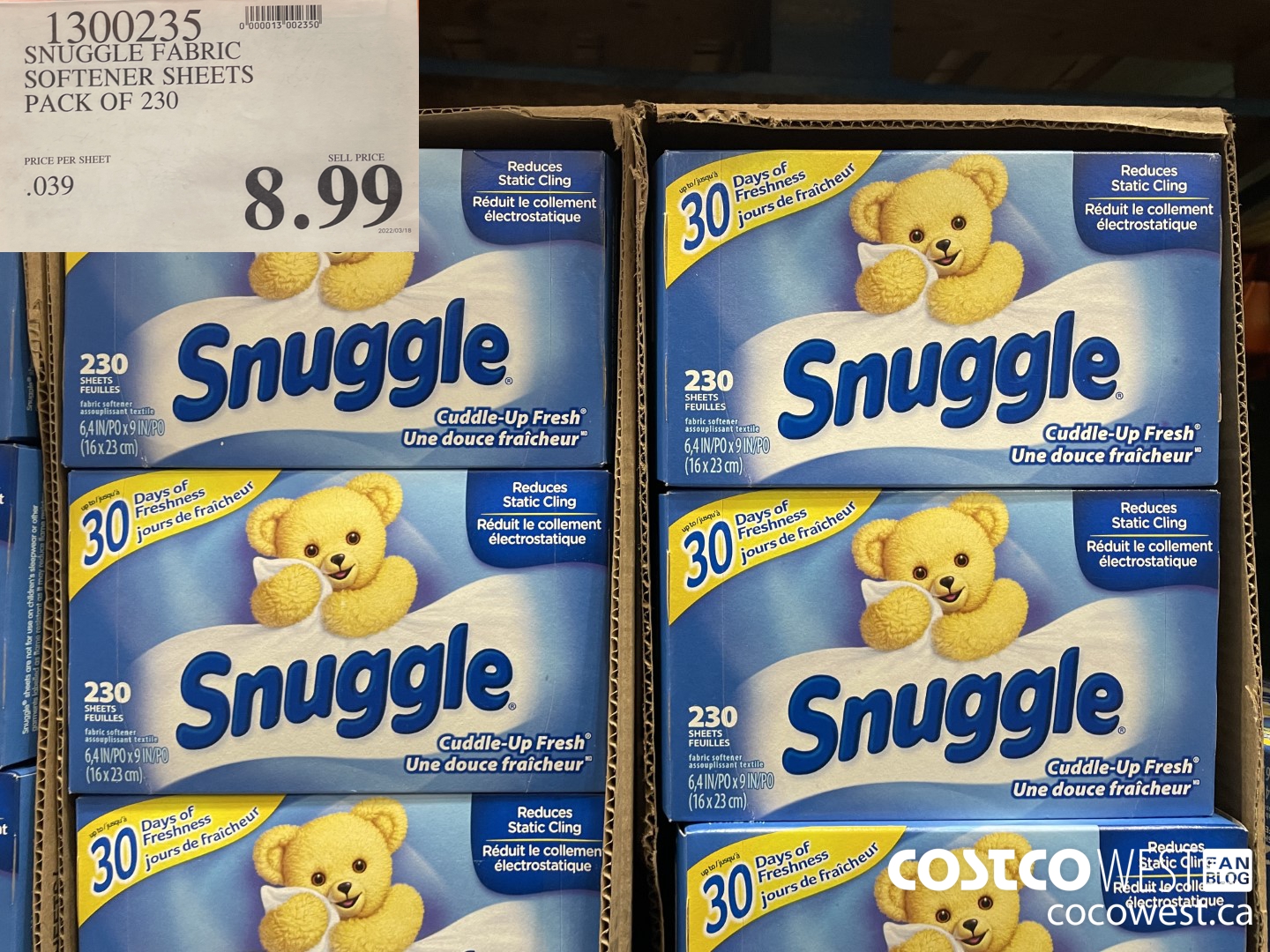 1300235 SNUGGLE FABRIC SOFTENER SHEETS PACK OF 230  $8.99