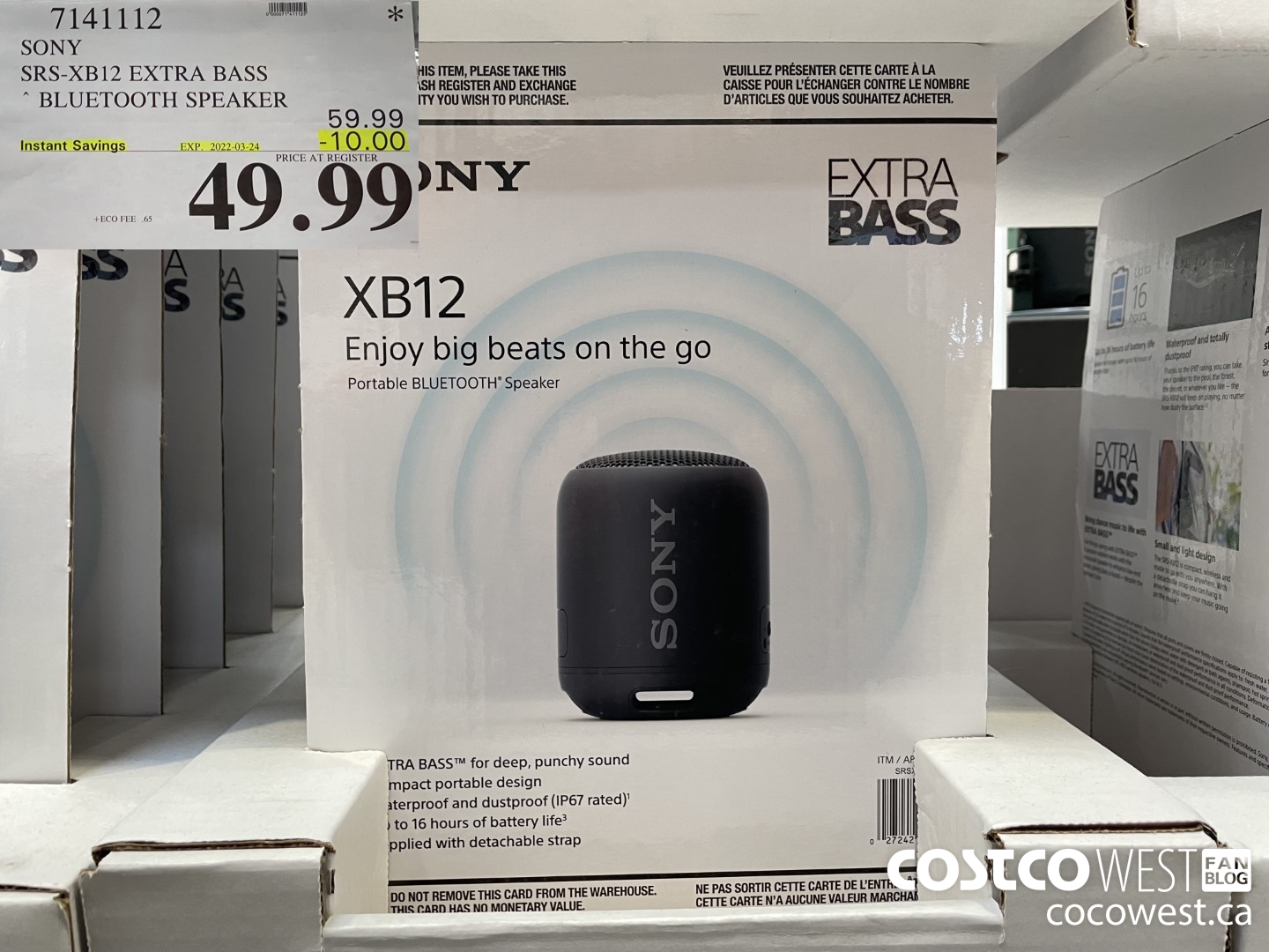 7141112 SONY SRS-XB12 EXTRA BASS *BLUETOOTH SPEAKER ($10.00 INSTANT SAVINGS EXPIRES ON 2022-03-24) $49.99