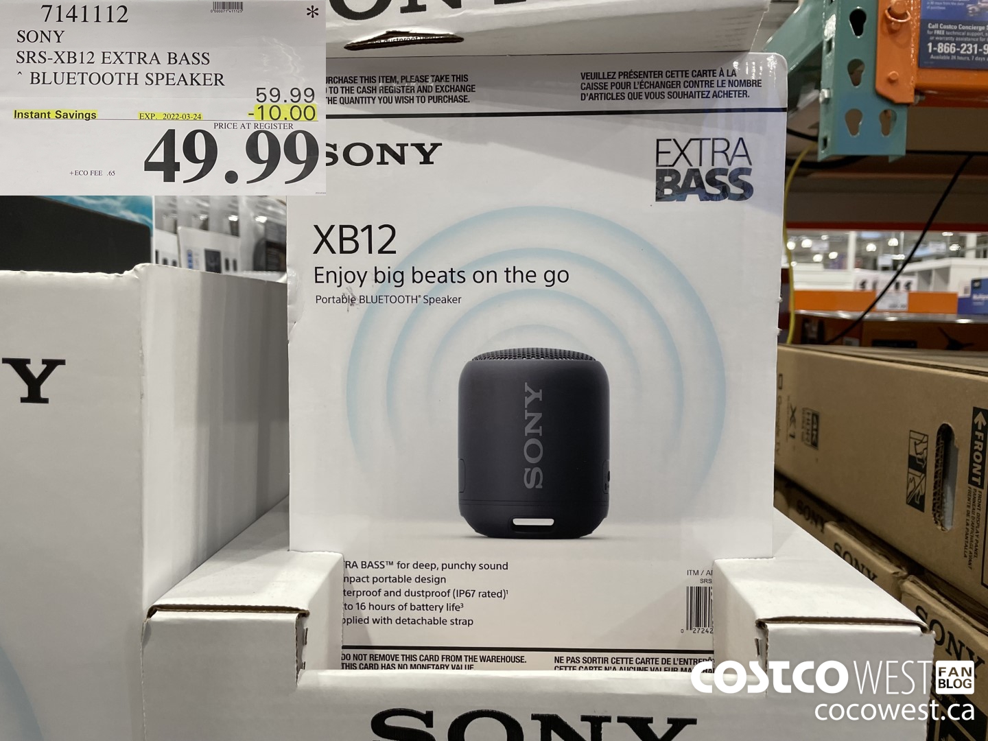 7141112 SONY SRS-XB12 EXTRA BASS BLUETOOTH SPEAKER ($10.00 INSTANT SAVINGS EXPIRES ON 2022-03-24) $49.99