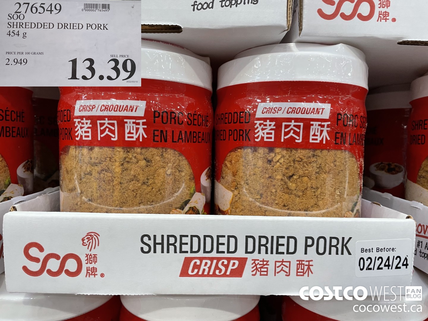 276549 SOO SHREDDED DRIED PORK 454 g $13.39