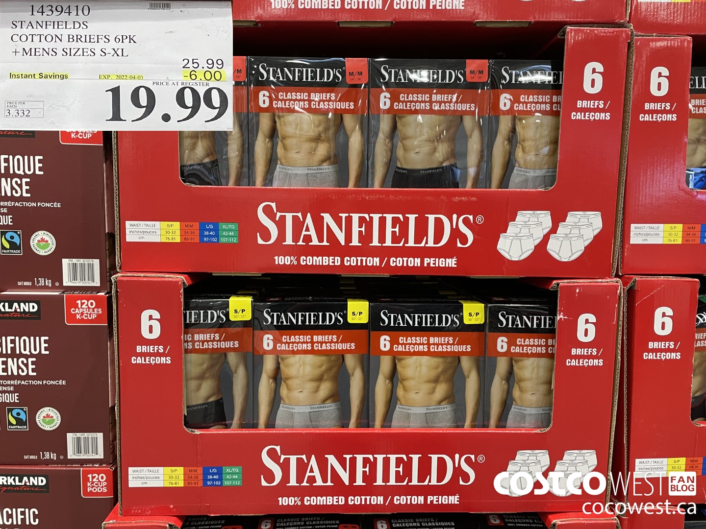 1439410 STANFIELDS COTTON BRIEFS 6PK MENS SIZES S-XL ($6.00 INSTANT SAVINGS EXPIRES ON 2022-04-03) $19.99
