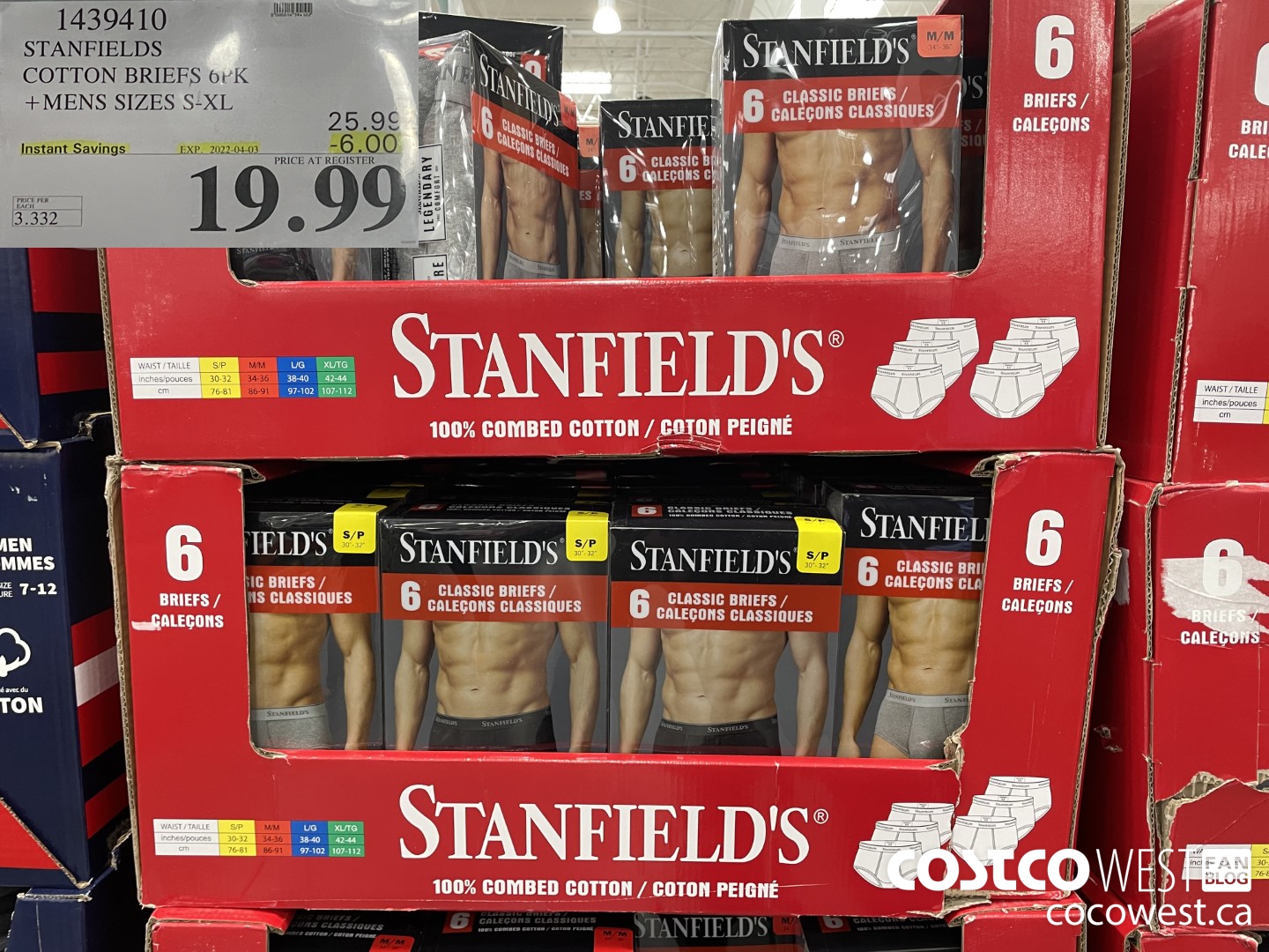 1439410 STANFIELDS COTTON BRIEFS 6PK MENS SIZES S-XL ($6.00 INSTANT SAVINGS EXPIRES ON 2022-04-03) $19.99