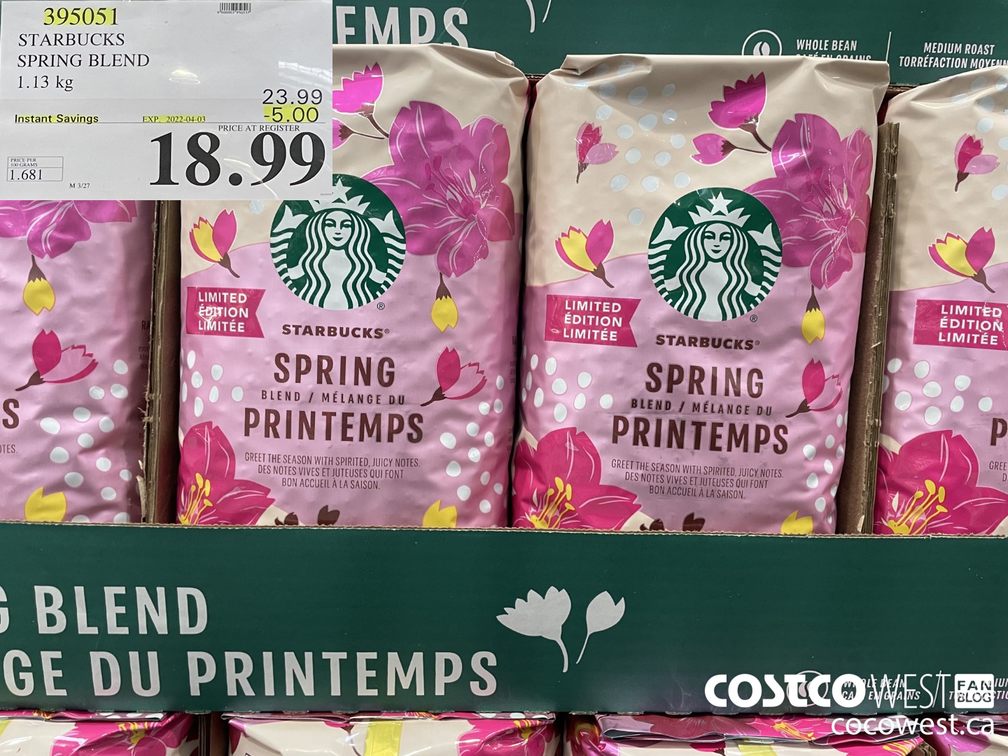 395051 STARBUCKS SPRING BLEND 1.13 kg ($5.00 INSTANT SAVINGS EXPIRES ON 2022-04-03) $18.99