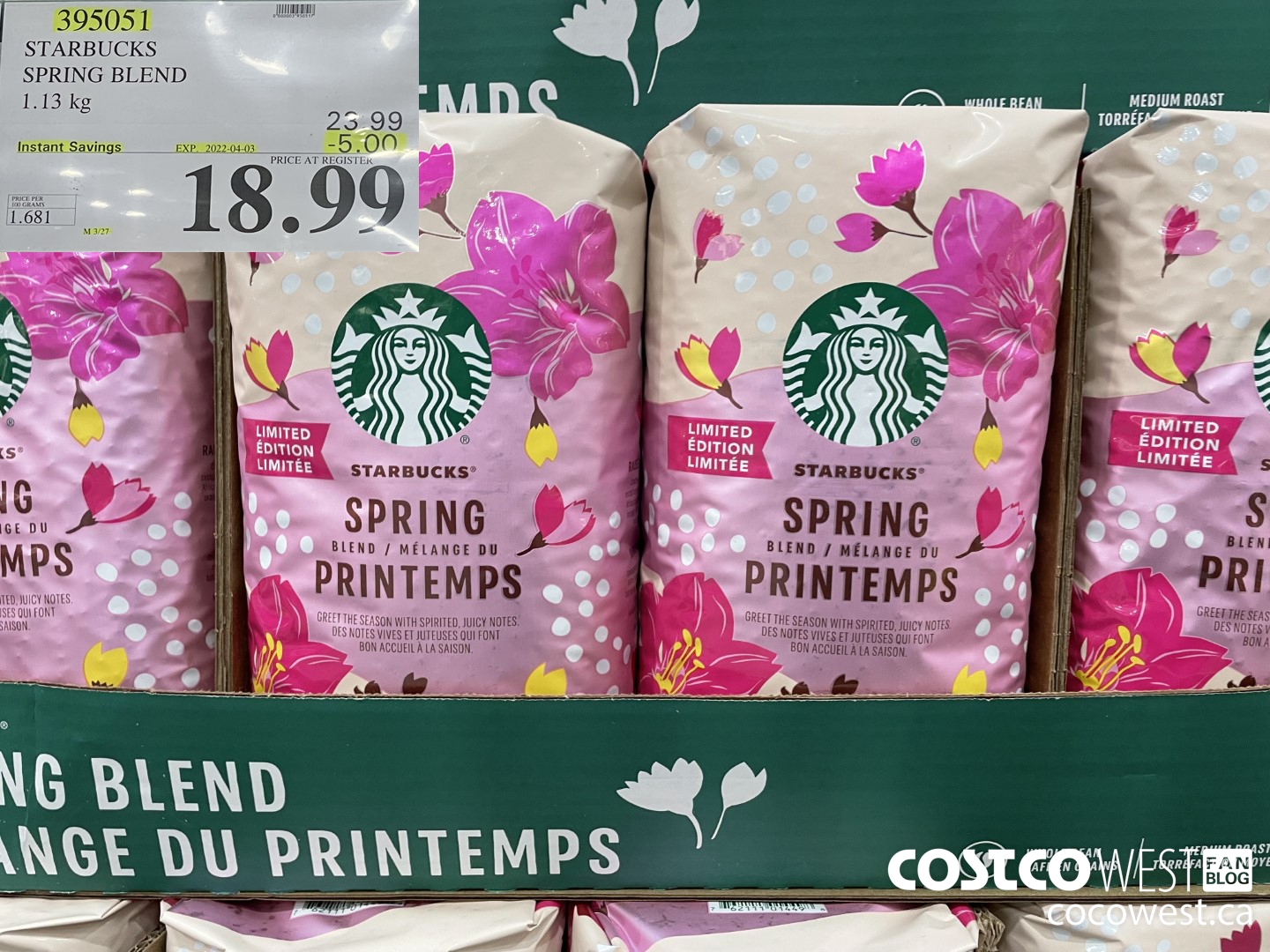 395051 STARBUCKS SPRING BLEND 1.13 kg ($5.00 INSTANT SAVINGS EXPIRES ON 2022-04-03) $18.99