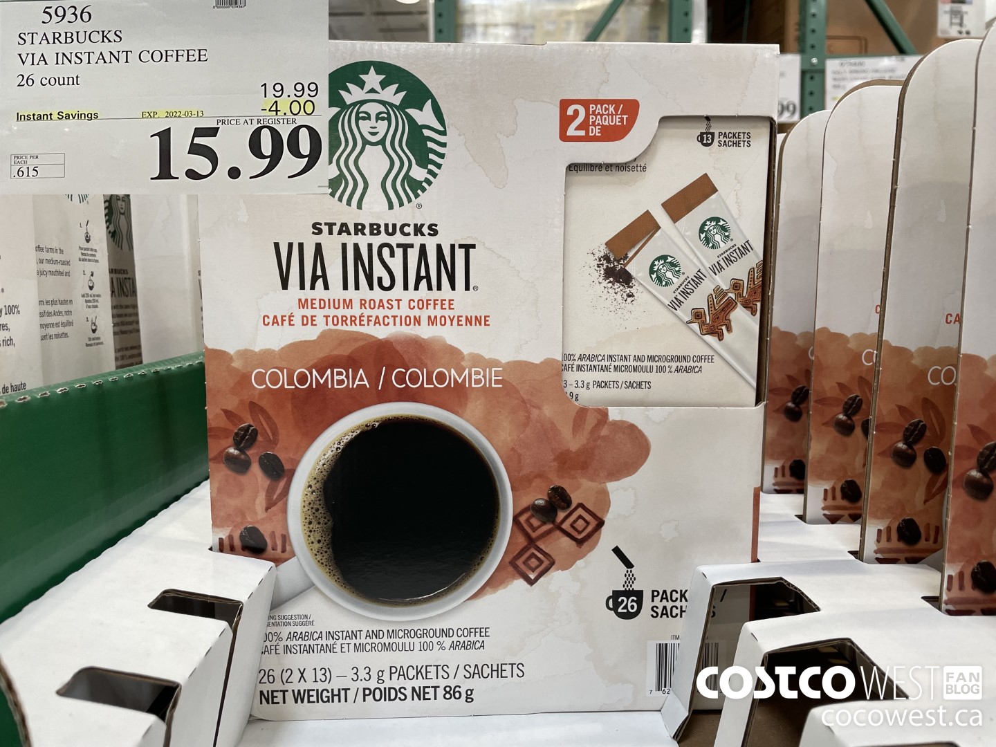 5936 STARBUCKS VIA INSTANT COFFEE 26 count ($4.00 INSTANT SAVINGS EXPIRES ON 2022-03-13) $15.99