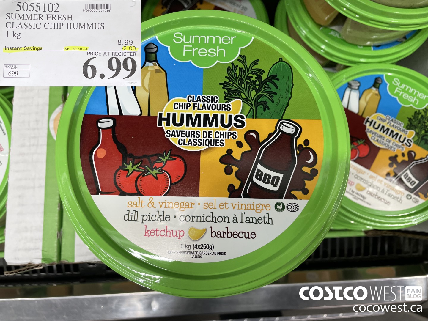 5055102 SUMMER FRESH CLASSIC CHIP HUMMUS 1 kg ($2.00 INSTANT SAVINGS EXPIRES ON 2022-03-20) $6.99