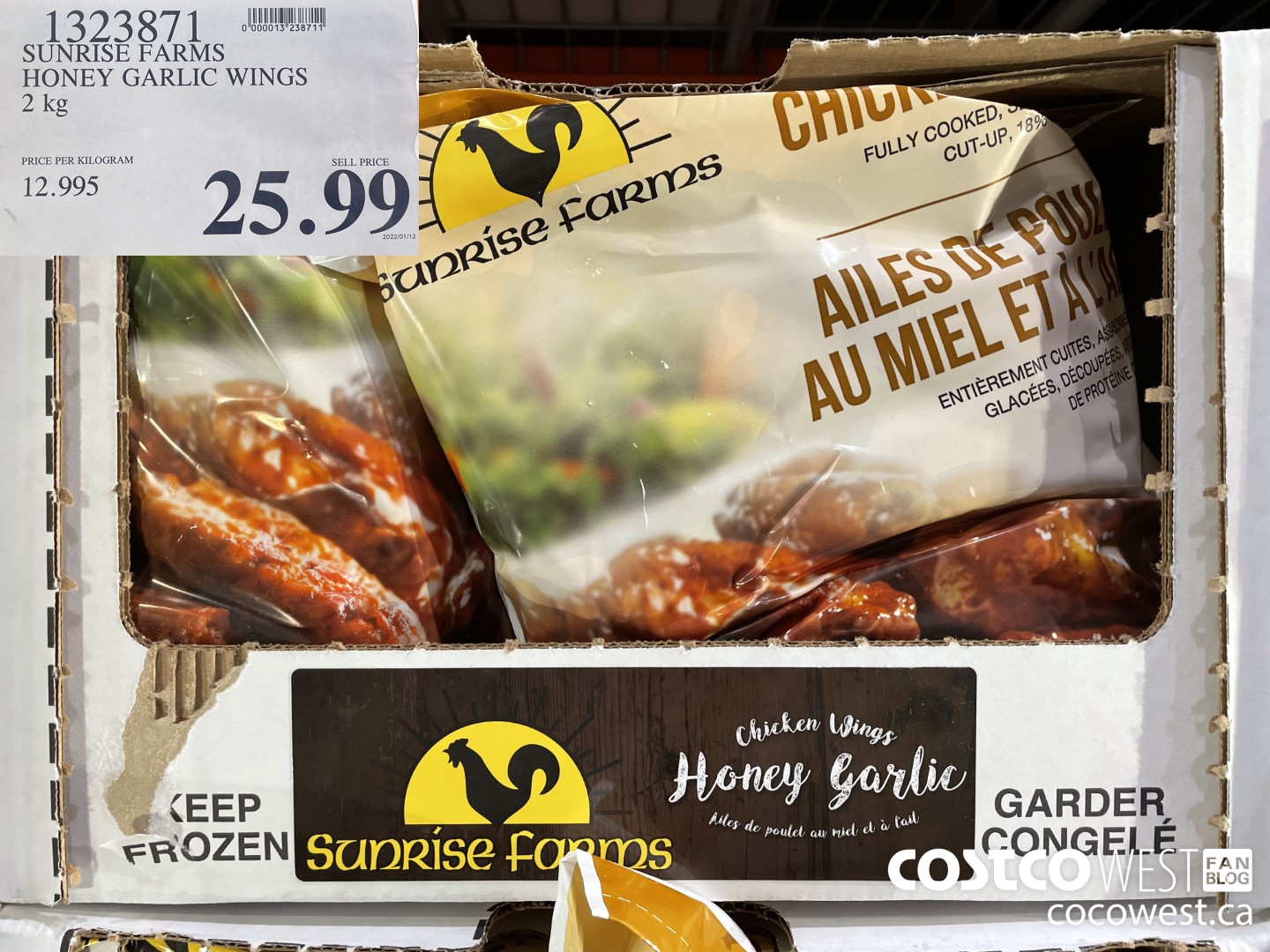 1323871 SUNRISE FARMS HONEY GARLIC WINGS 2 kg $25.99