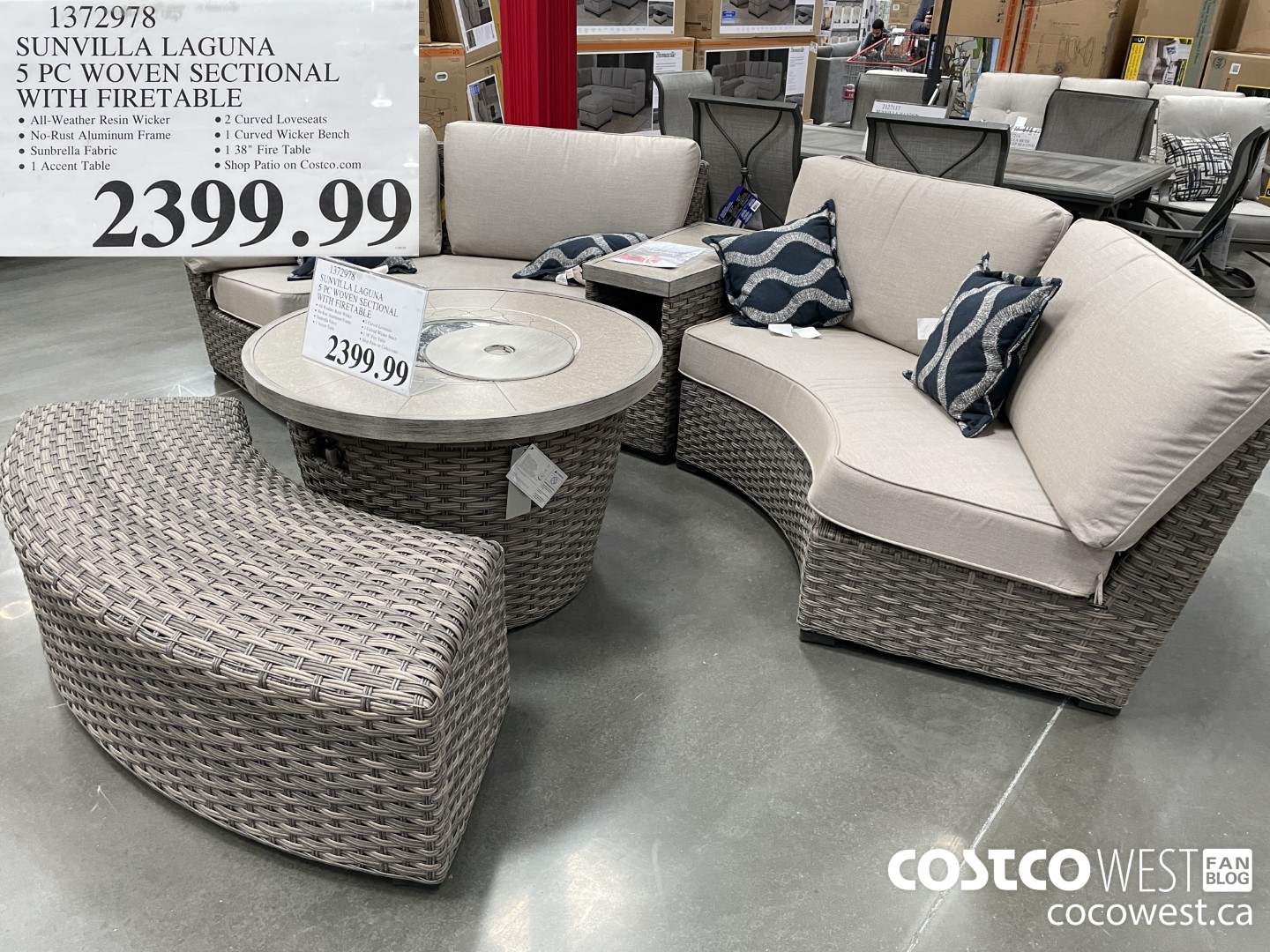 1372978 SUNVILLA LAGUNA 5 PC WOVEN SECTIONAL WITH FIRETABLE  $2399.99