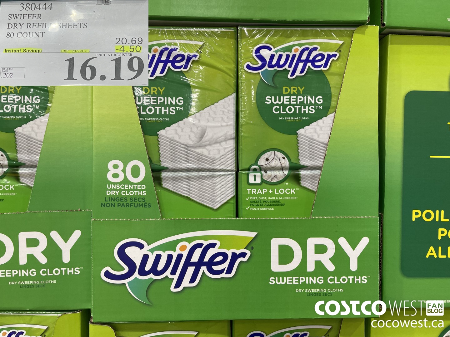 380444 SWIFFER REFILL SHEETS 80 COUNT ($4.50 INSTANT SAVINGS EXPIRES ON 2022-03-13) $16.19