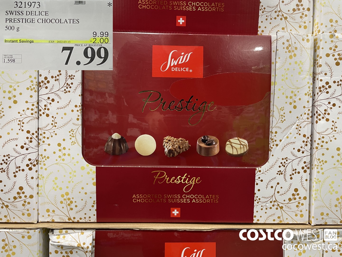 321973 SWISS DELICE PRESTIGE ASSORTED SWISS CHOCOLATES 500g ($2.00 INSTANT SAVINGS EXPIRES ON 2022-03-13) $7.99