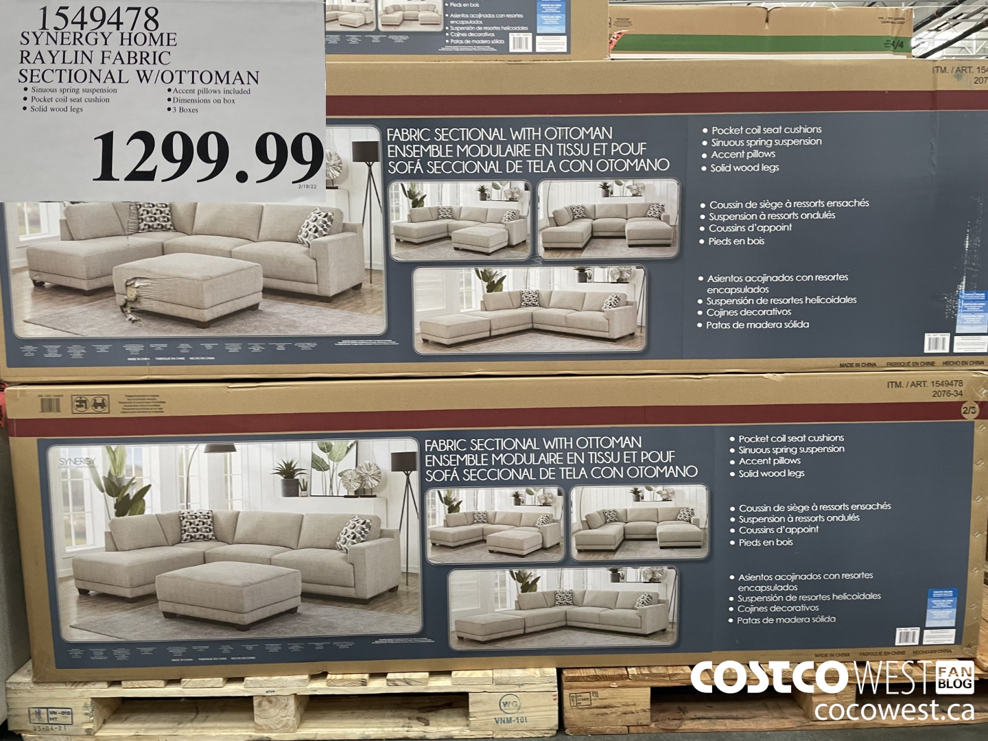 1549478 SYNERGY HOME RAYLIN FABRIC SECTIONAL W/ OTTOMAN $1299.99