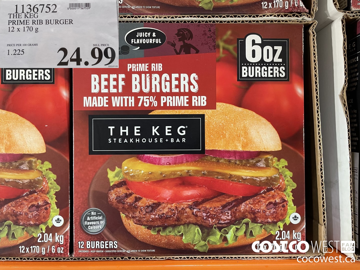 1136752 THE KEG PRIME RIB BURGER 12 X 170G $24.99