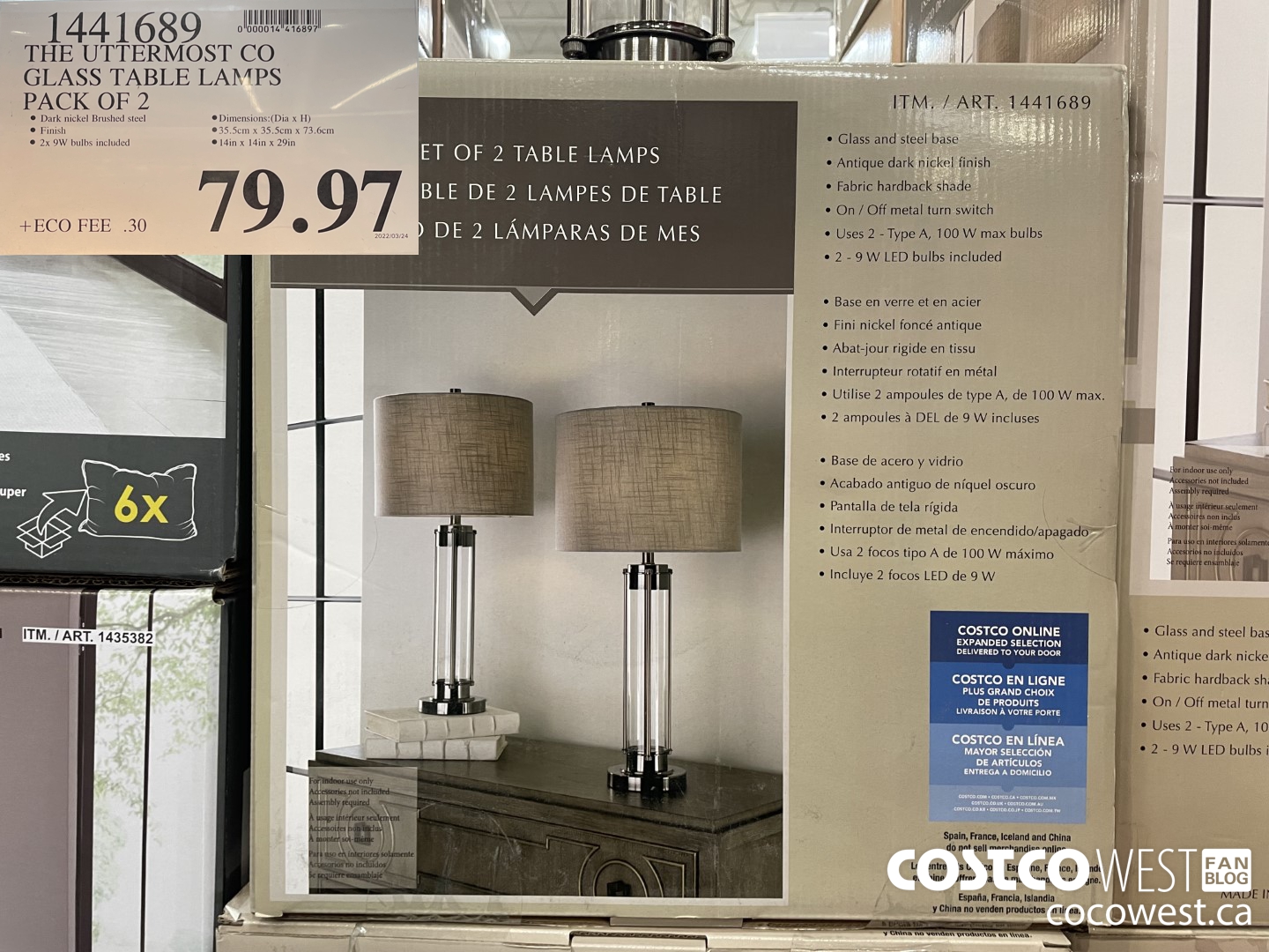 1441689 THE UTTERMOST CO GLASS TABLE LAMPS PACK OF 2 $79.97