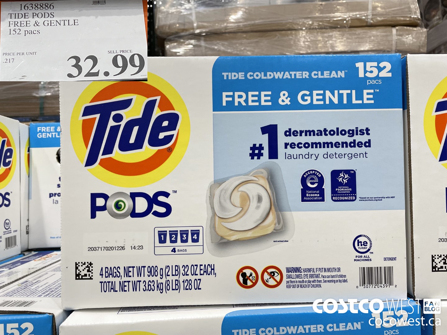 1638886 TIDE PODS FREE & GENTLE 152 pacs $32.99