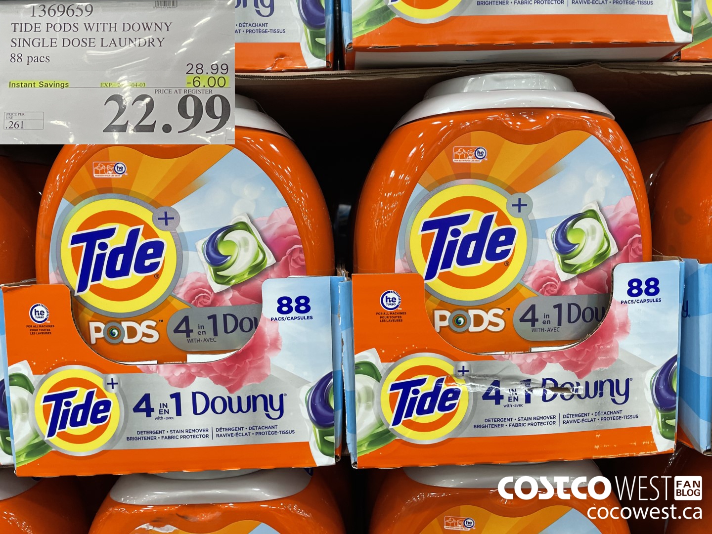 1369659 TIDE PODS WITH DOWNY SINGLE DOSE LAUNDRY 88 pacs ($6.00 INSTANT SAVINGS EXPIRES ON 2022-04-03) $22.99