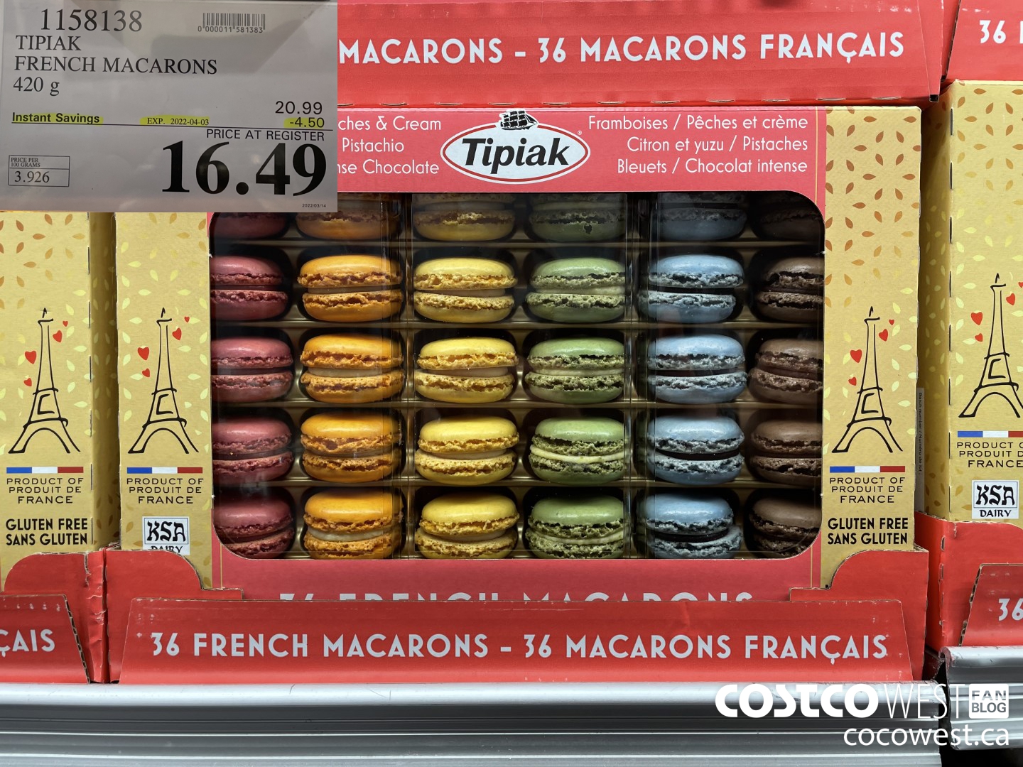 1158138 TIPIAK FRENCH MACARONS 420 g ($4.50 INSTANT SAVINGS EXPIRES ON 2022-04-03) $16.49