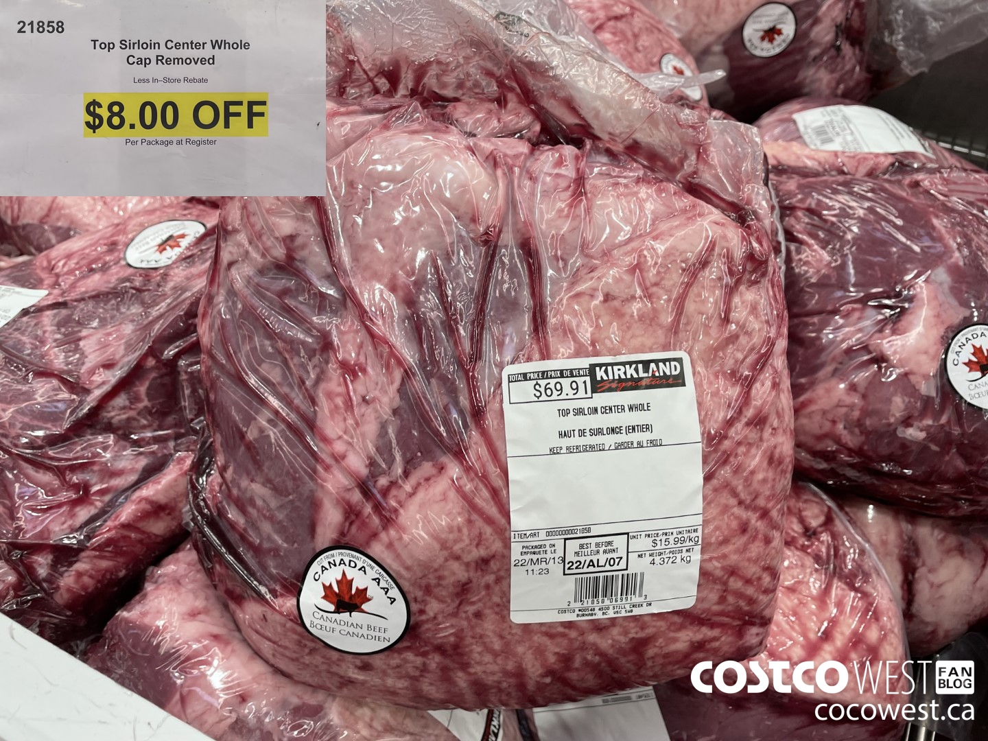 21858 TOP SIRLOIN CENTRE WHOLE CAP REMOVED ($8.00 INSTANT SAVINGS)