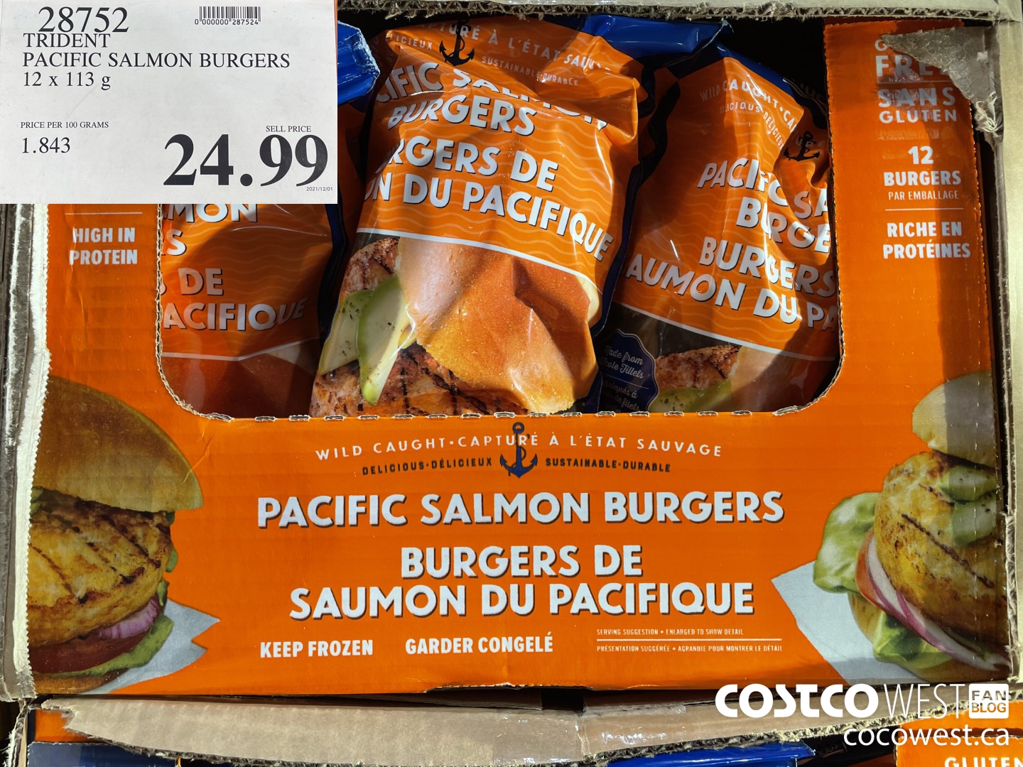 28752 TRIDENT PACIFIC SALMON BURGERS 12 X 113 G $24.99