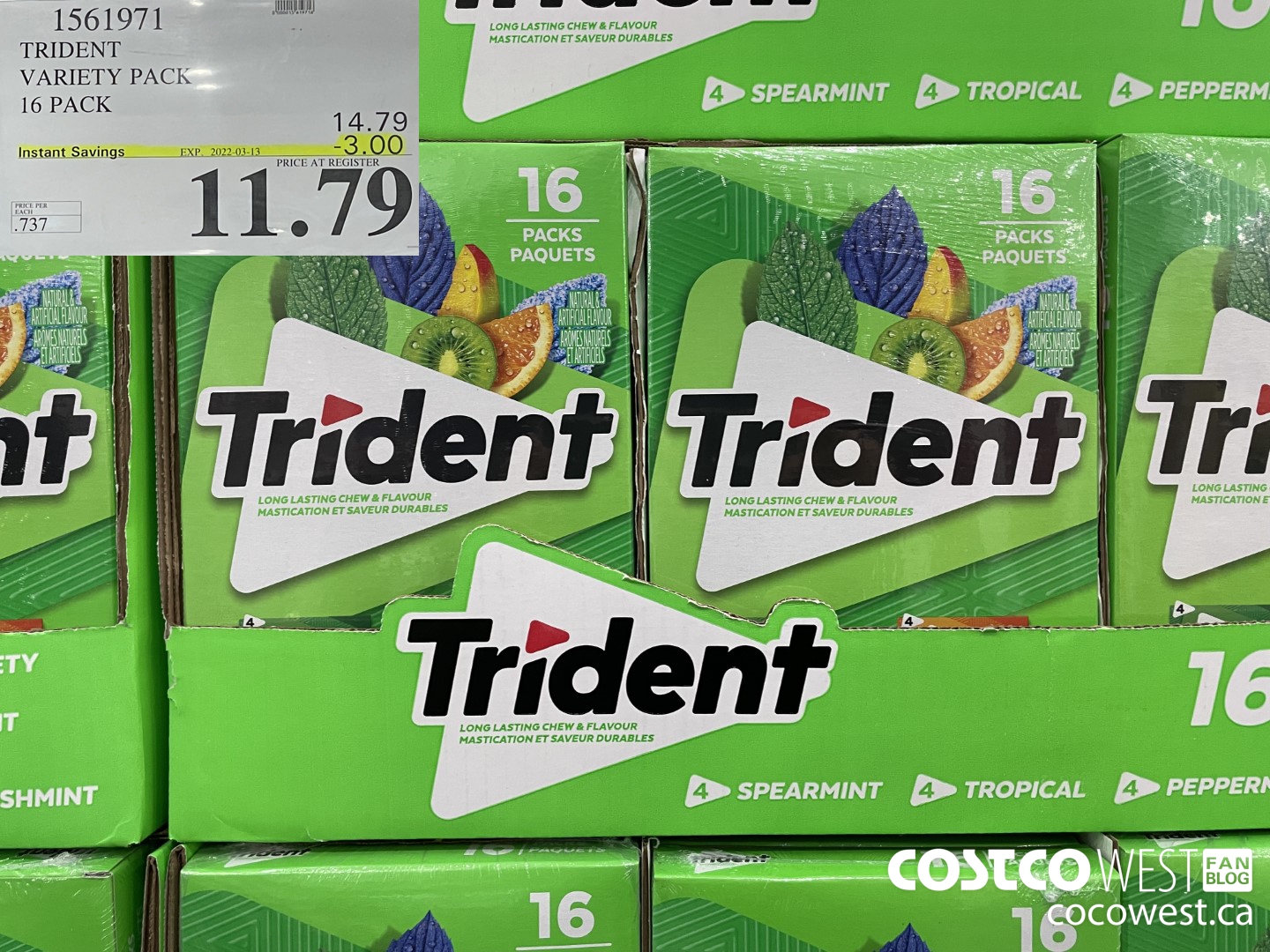1561971 TRIDENT VARIETY PACK 16 PACK  ($3.00 INSTANT SAVINGS EXPIRES ON 2022-03-13) $11.79