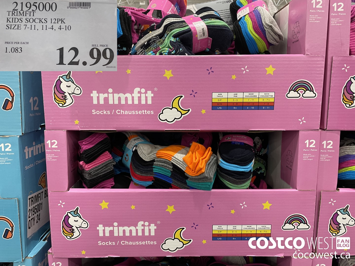 2195000 TRIMFIT KIDS SOCKS 12PK SIZE 7-11, 11-4, 4-10 $12.99
