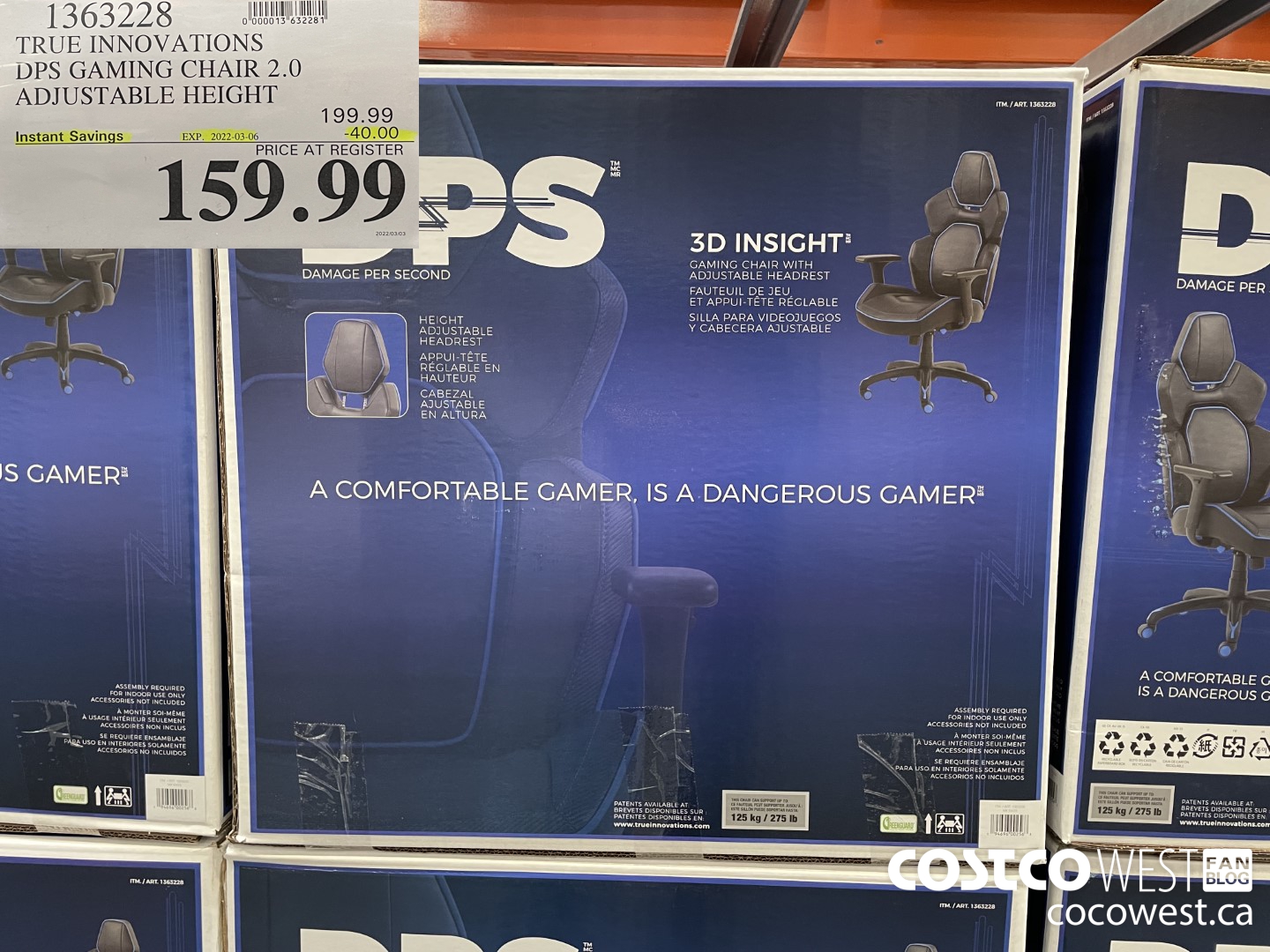 1363228 TRUE INNOVATIONS DPS GAMING CHAIR 2.0 ADJUSTABLE HEIGHT ($40.00 INSTANT SAVINGS EXPIRES ON 2022-03-06) $159.99