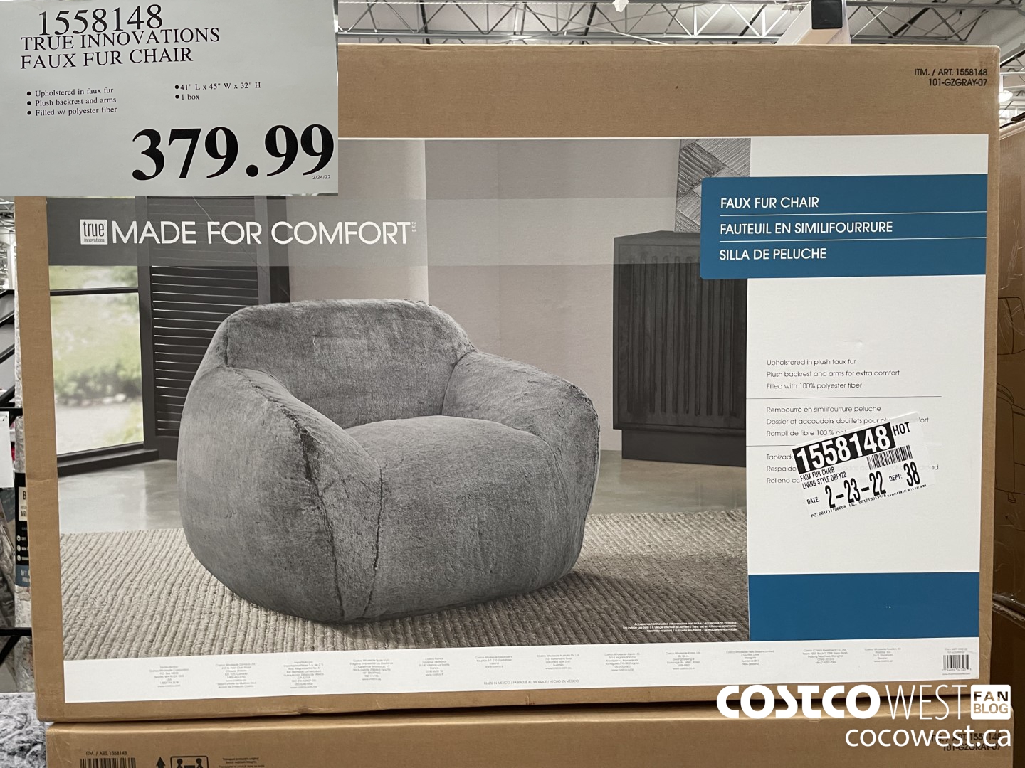 1558148 TRUE INNOVATIONS FAUX FUR CHAIR $379.99