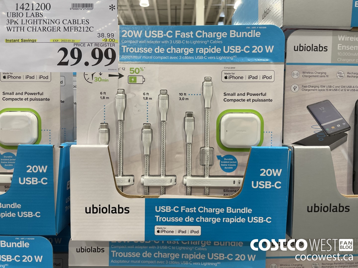 1421200 UBIO LABS 3PK LIGHTNING CABLES WITH CHARGER MFB212C ($9.00 INSTANT SAVINGS EXPIRES ON 2022-03-20) $29.99