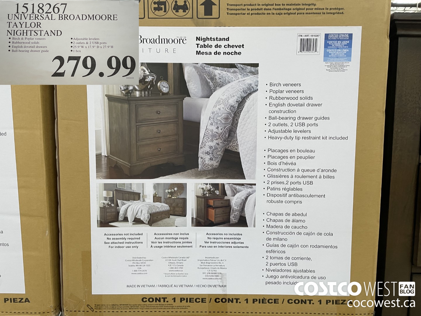 1518267 UNIVERSAL BROADMOORE TAYLOR NIGHTSTAND $279.99