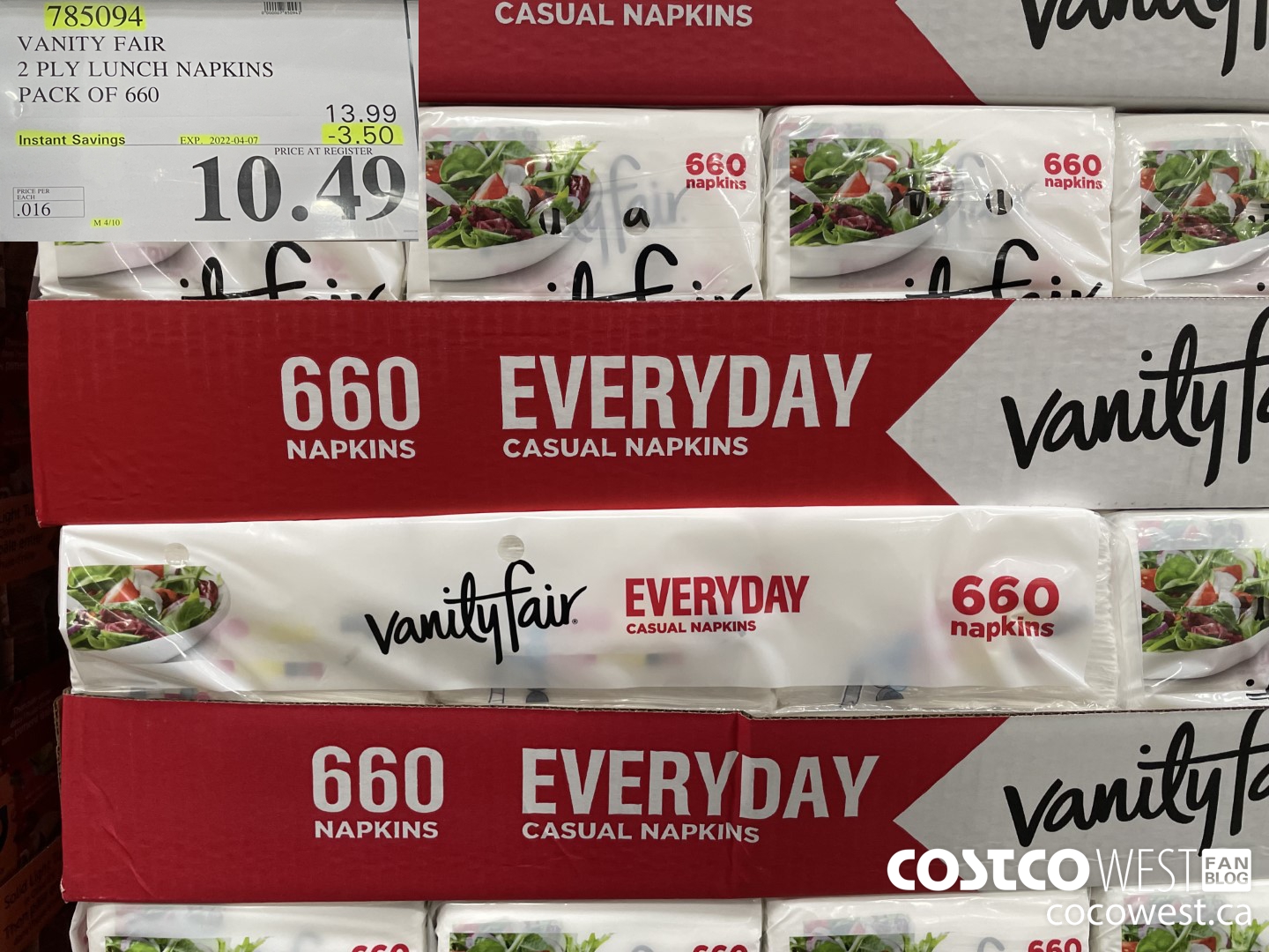 785094 VANITY FAIR 2 PLY LUNCH NAPKIN PACK OF 660 ($3.50 INSTANT SAVINGS EXPIRES ON 2022-04-07) $10.49