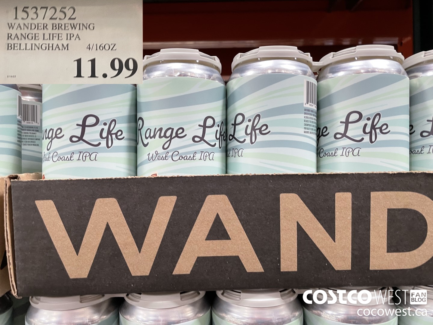 1537252 WANDER BREWING RANGE LIFE IPA BELLINGHAM 4/160Z  $11.99