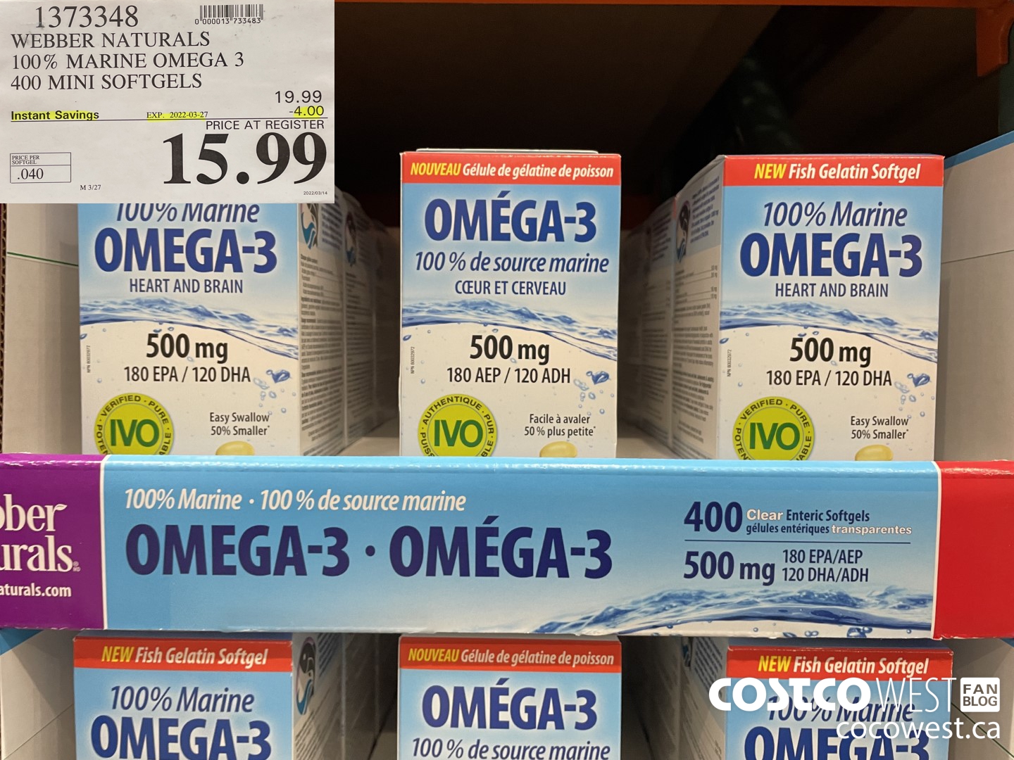 1373348 WEBBER NATURALS 100% MARINE OMEGA 3 400 MINI SOFTGELS ($4.00 INSTANT SAVINGS EXPIRES ON 2022-03-27) $15.99
