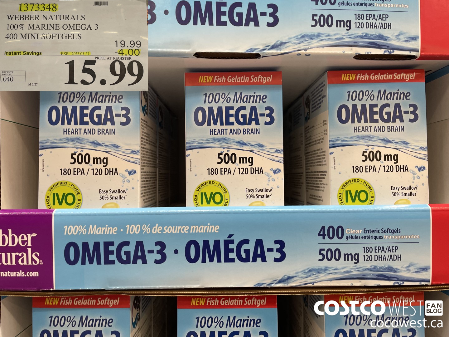 1373348 WEBBER NATURALS 100% MARINE OMEGA 3 400 MINI SOFTGELS ($4.00 INSTANT SAVINGS EXPIRES ON 2022-03-27) $15.99