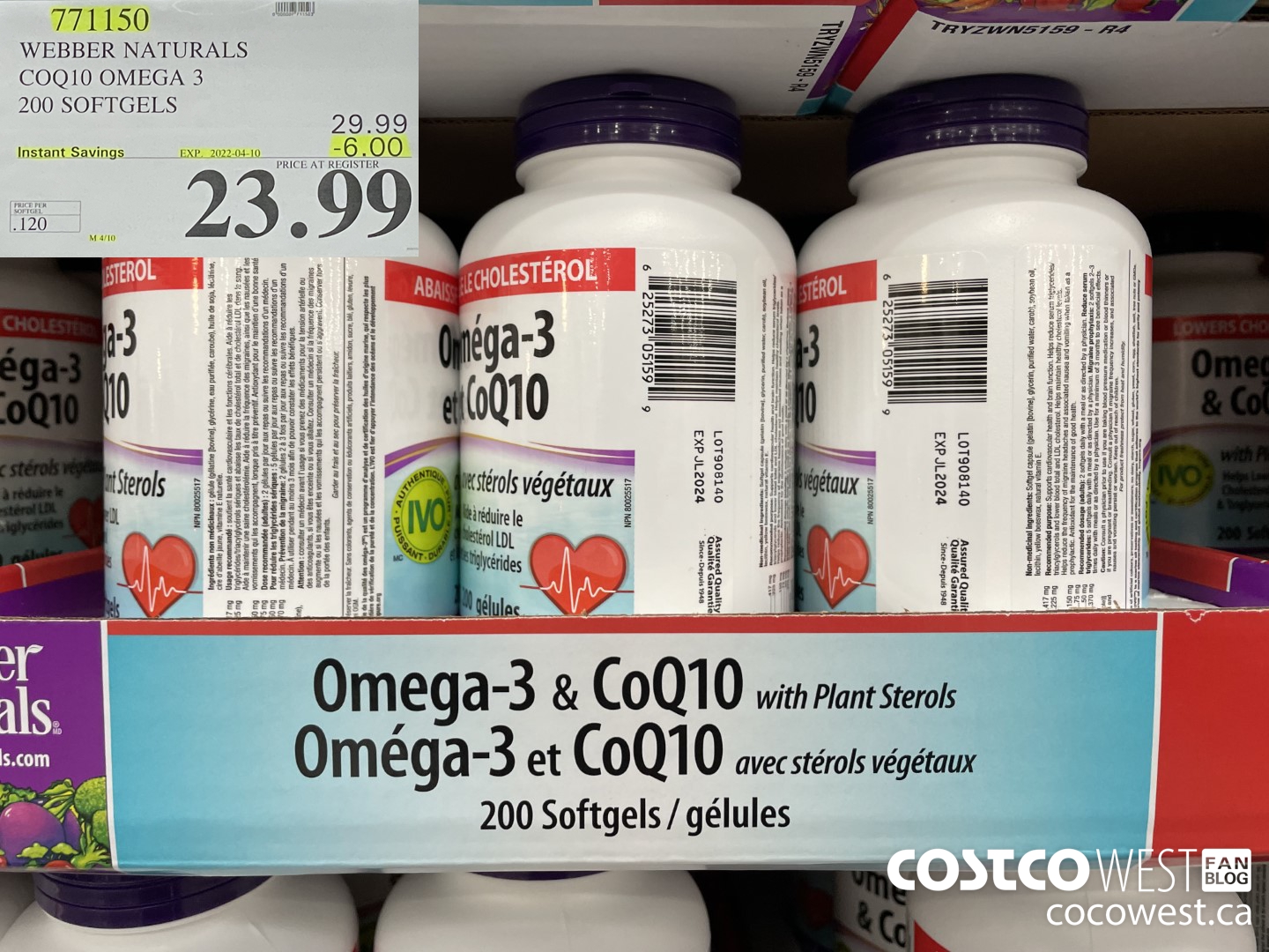 771150 WEBBER NATURALS COQ10 OMEGA 3 200 SOFTGELS ($6.00 INSTANT SAVINGS EXPIRES ON 2022-04-10) $23.99