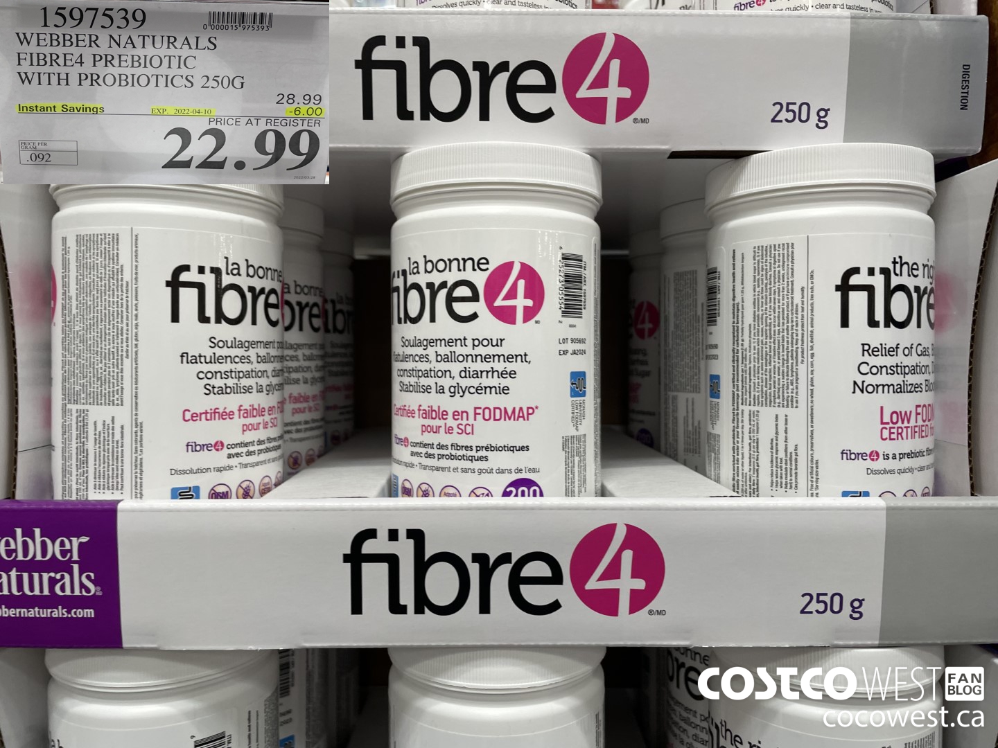 1597539 WEBBER NATURALS FIBRE4 PREBIOTIC WITH PROBIOTICS 250G ($6.00 INSTANT SAVINGS EXPIRES ON 2022-04-10) $22.99
