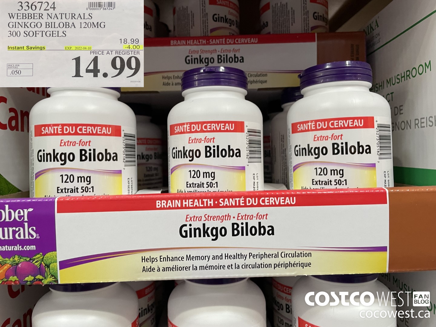 336724 WEBBER NATURALS GINKGO BILOBA 120MG 300 SOFTGELS ($4.00 INSTANT SAVINGS EXPIRES ON 2021-04-10) $14.99