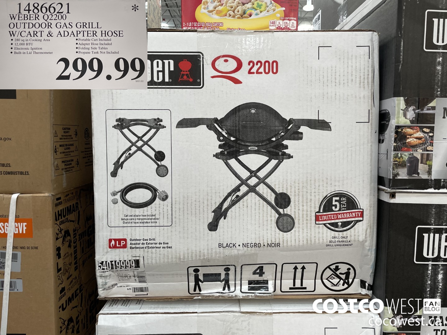 1486621 WEBER Q2200 OUTDOOR GAS GRILL W/CART & ADAPTER HOSE $299.99