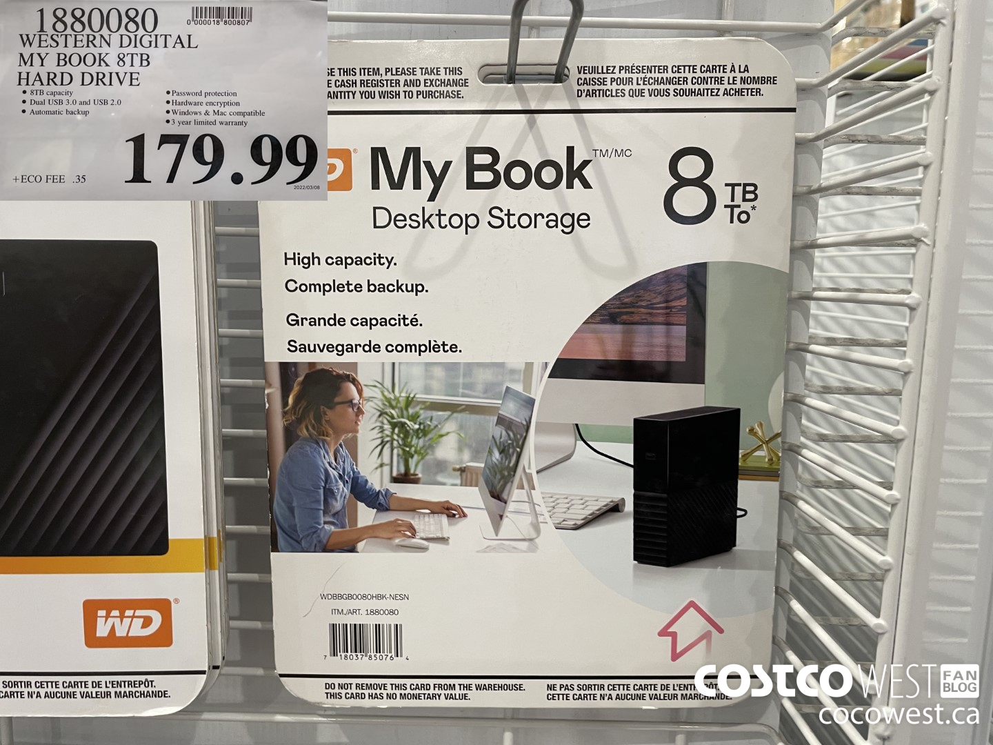 1880080 WESTERN DIGITAL MY BOOK 8TB HARD DRIVE $179.99
