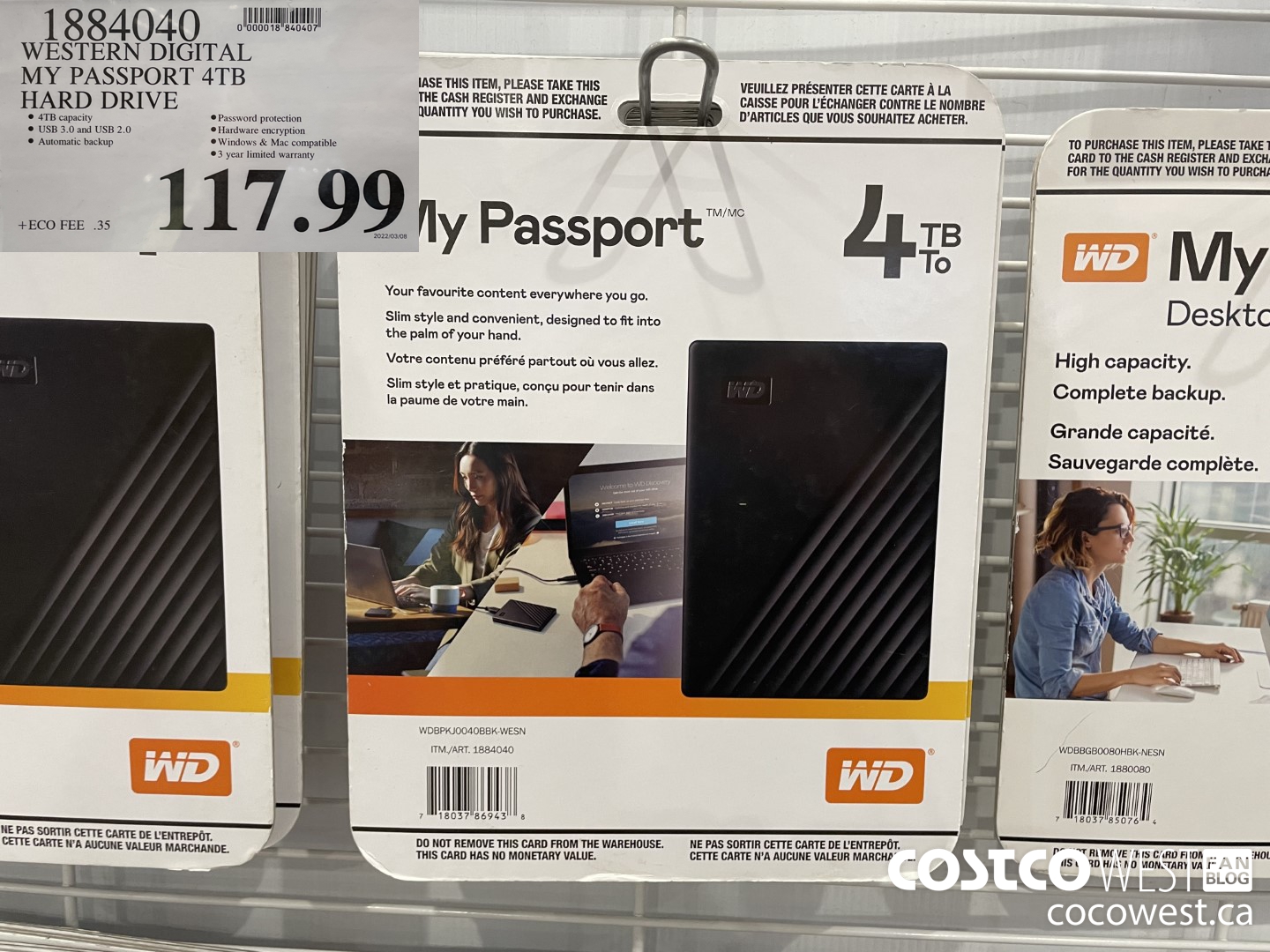 1884040 WESTERN DIGITAL MY PASSPORT 4TB HARD DRIVE $117.99