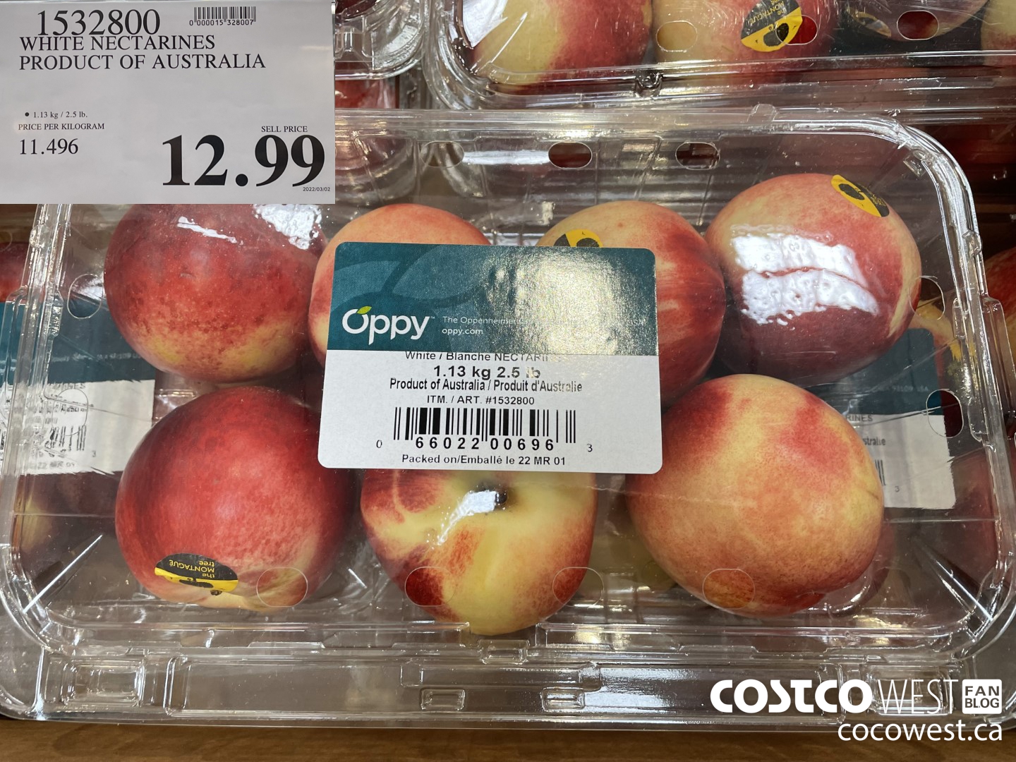 1532800 WHITE NECTARINES PRODUCT OF AUSTRALIA $12.99