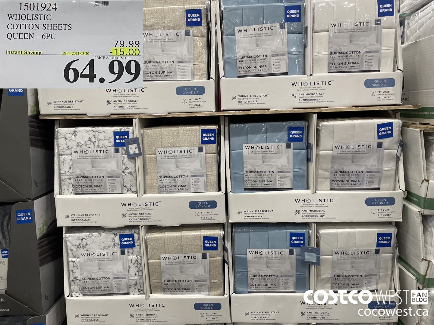 1501924 WHOLISTIC COTTON SHEETS QUEEN - 6PC  ($15.00 INSTANT SAVINGS EXPIRES ON 2022-03-20) $64.99