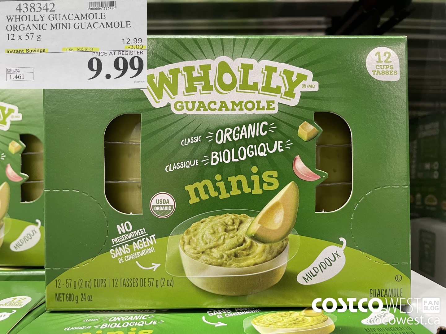 438342 WHOLLY GUACAMOLE ORGANIC MINI GUACAMOLE 12 x 57 g ($3.00 INSTANT SAVINGS EXPIRES ON 2022-04-03) $9.99