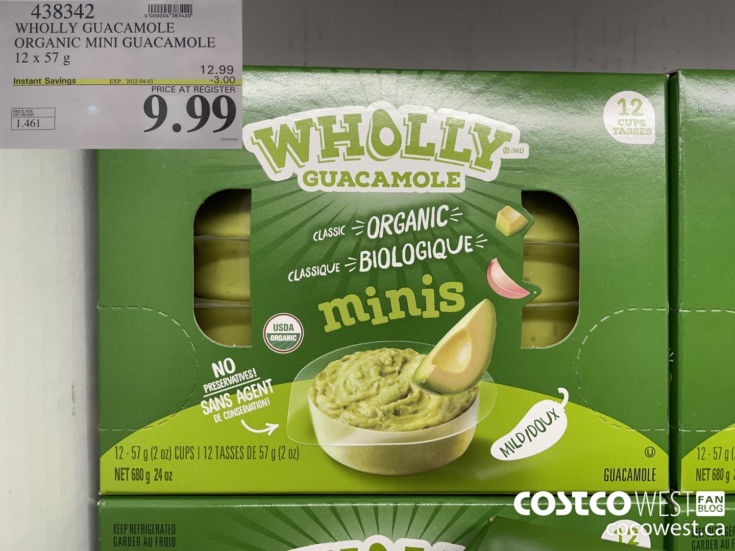 438342 WHOLLY GUACAMOLE ORGANIC MINI GUACAMOLE 12 x 57 g ($3.00 INSTANT SAVINGS EXPIRES ON 2022-04-03) $9.99