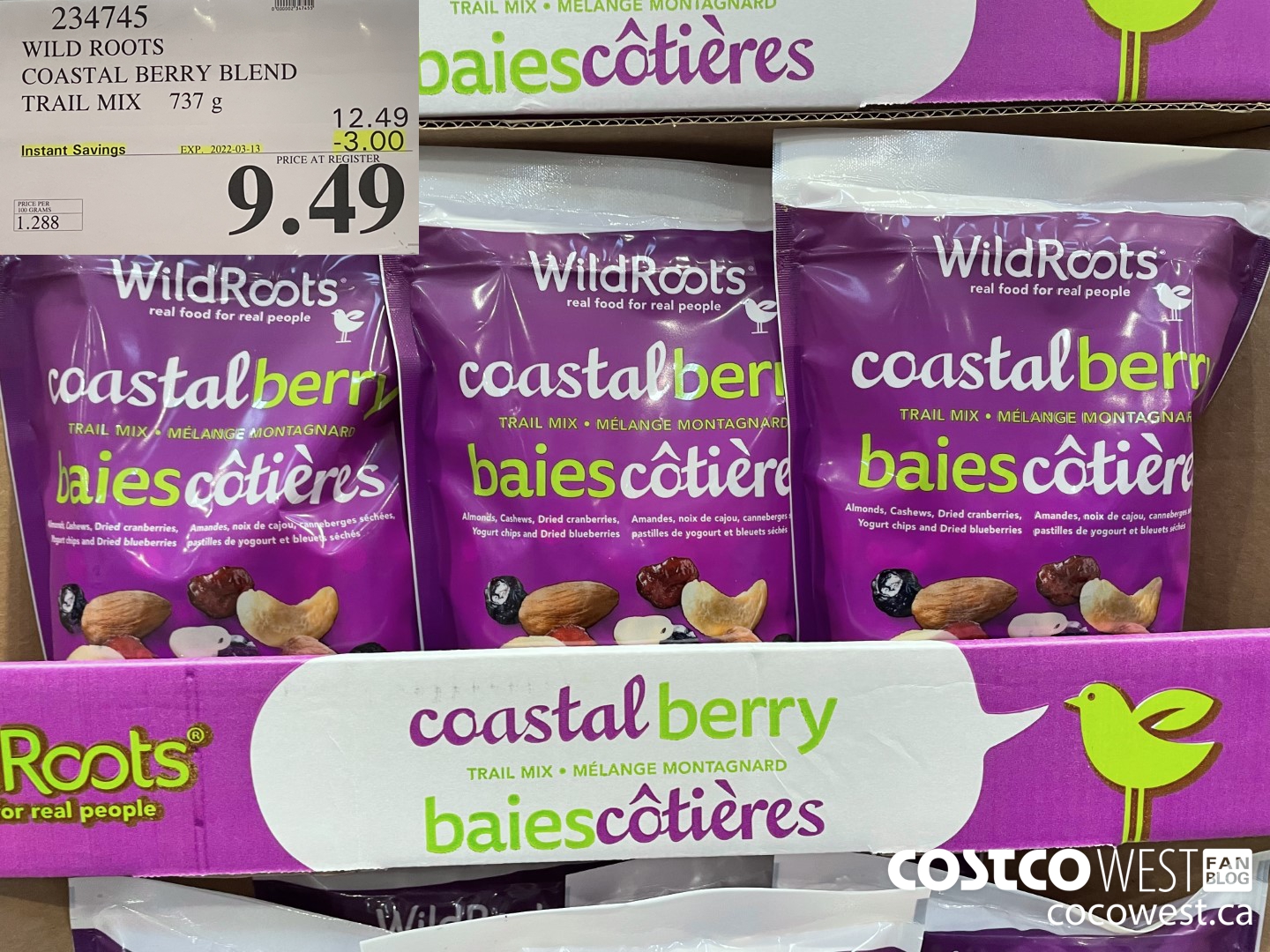 234745 WILD ROOTS COASTAL BERRY BLEND 737 G ($3.00 INSTANT SAVINGS EXPIRES ON 2022-03-13) $9.49