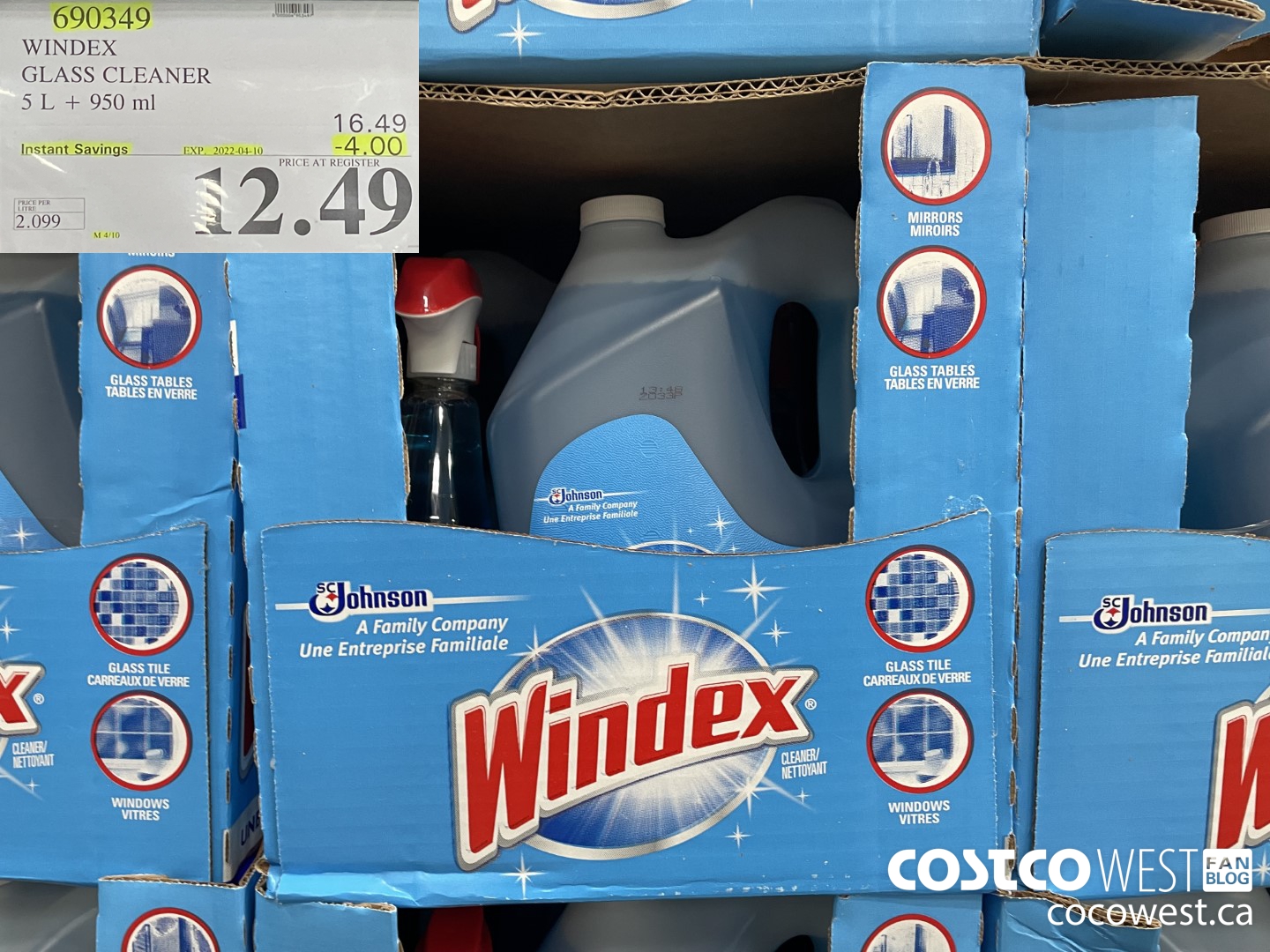 690349 WINDEX GLASS CLEANER 5L + 950ML ($4.00 INSTANT SAVINGS EXPIRES ON 2022-04-10) $12.49
