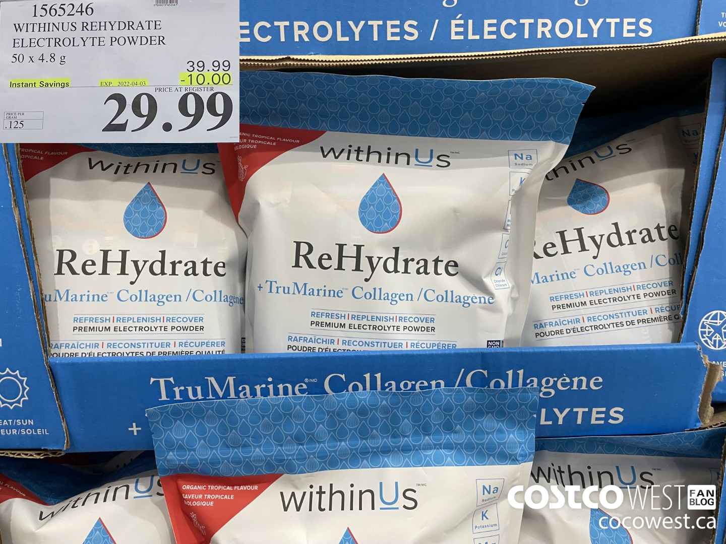 1565246 WITHINUS REHYDRATE ELECTROLYTE POWDER 50 x 240 g ($10.00 INSTANT SAVINGS EXPIRES ON 2022-04-03) $29.99